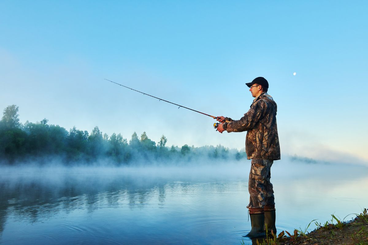 a man fishing on a lake